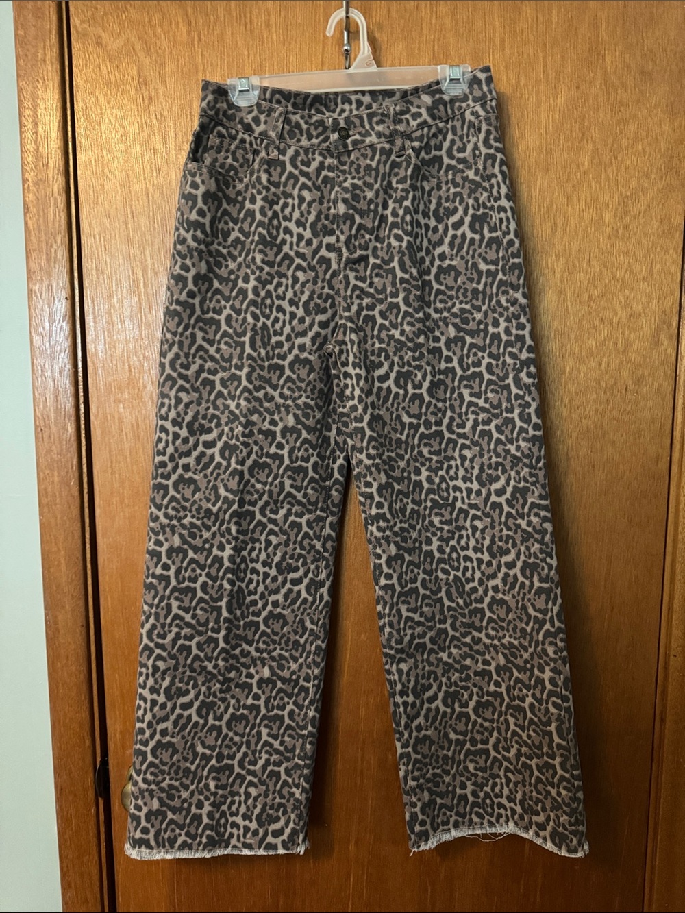 Buckle Leopard Print Wide-Leg Pants - Taupe & Black